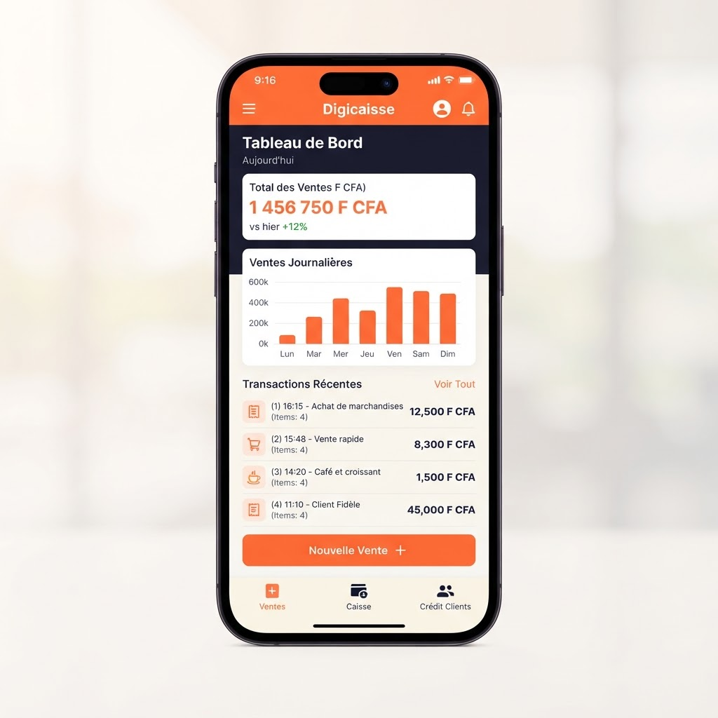 Écran Caisse de l'application Digicaisse